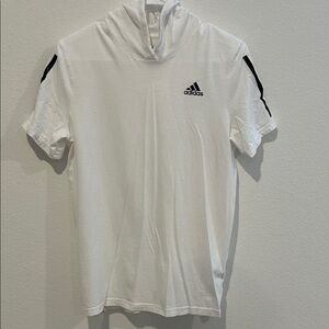 adidas White Short Sleeve Hooded Tee with Black Logo